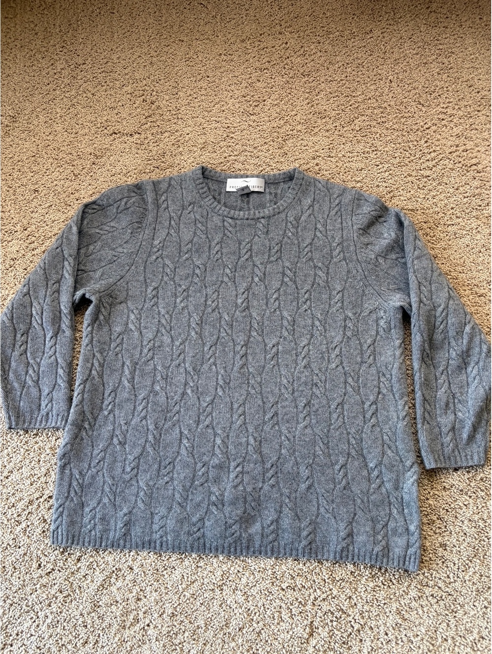 Precious Fibers 100% Cashmere Cable Knit Sweater Gray Plus Size 1X Crewneck